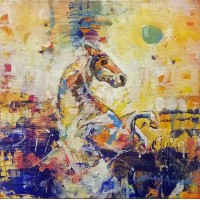 Shan Amrohvi, 08 x 08 inch, Oil on Canvas, Horse Painting, AC-SA-076